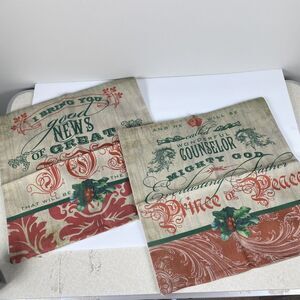 Christmas Throw Pillow Covers 2 pc Christian Verses 17”Jute Holiday Decor NEW